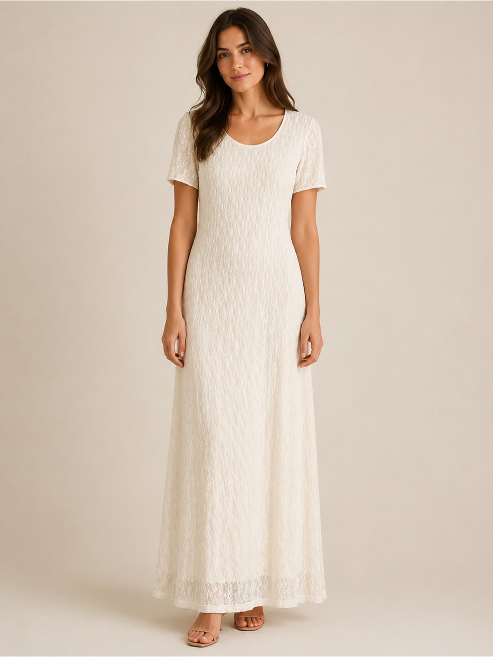 NWT Vintage Dress Barn Ivory Textured Maxi Dress Size 6 Cottagecore Wedding